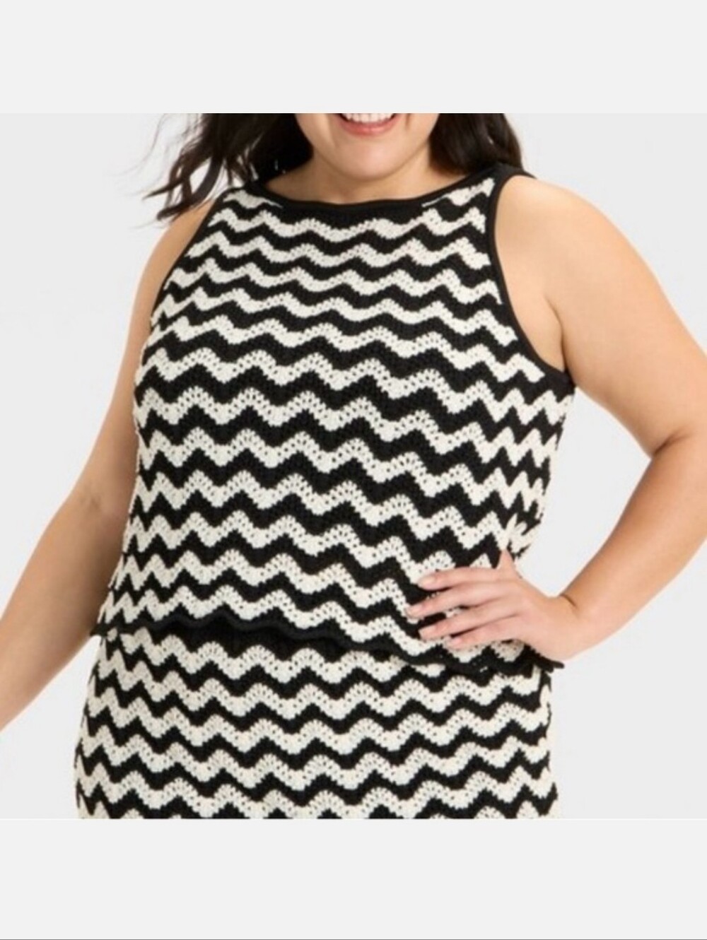 NWT Ava & Viv Black and White Chevron Cropped Knit Tank